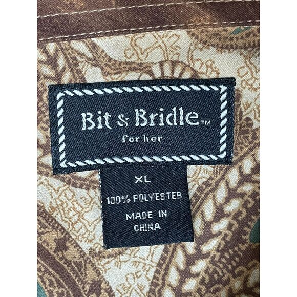 Bit & Bridle Women's XL Brown Button Equestrian Western Cowboy Pearl Snap - Picture 7 of 11